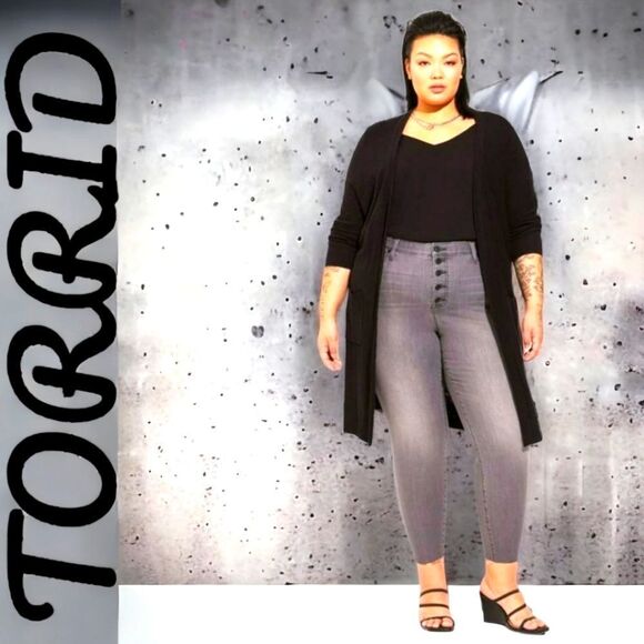 TORRID Slub Black Open Front Sweater Cardigan 1X - Picture 4 of 17